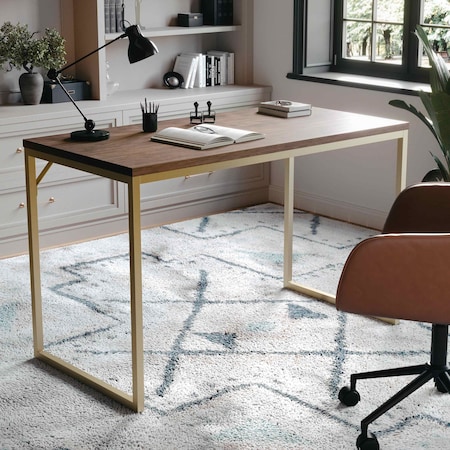 Martha Stewart 23.5 in. D X 47.25 in. W X Engineered Wood, Steel, Walnut Top/Polished Brass Frame XU-M-BLK-106-BR-GLD-MS